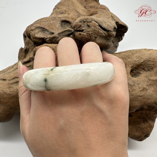 【肌容雪】天然緬甸A貨白底飄花翡翠平安鐲 編號146(鐲圍58.4mm#18.5號)