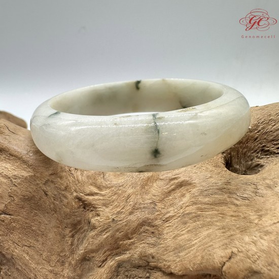 【肌容雪】天然緬甸A貨白底飄花翡翠平安鐲 編號146(鐲圍58.4mm#18.5號)