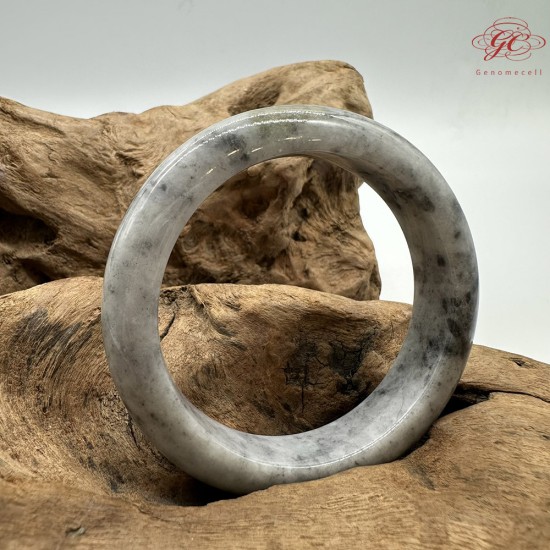 【肌容雪】天然緬甸A貨白底飄花烏雞翡翠平安鐲 編號148(鐲圍53.8mm#17號)