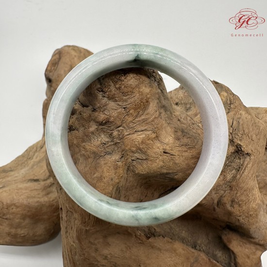 【肌容雪】天然緬甸A貨紫底飄綠花翡翠平安鐲 編號150(鐲圍57.6mm#18號)