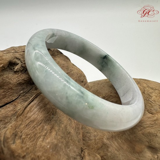 【肌容雪】天然緬甸A貨紫底飄綠花翡翠平安鐲 編號150(鐲圍57.6mm#18號)