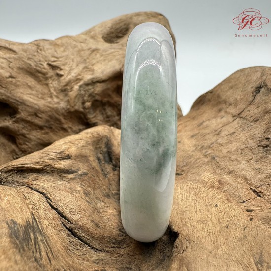 【肌容雪】天然緬甸A貨紫底飄綠花翡翠平安鐲 編號150(鐲圍57.6mm#18號)