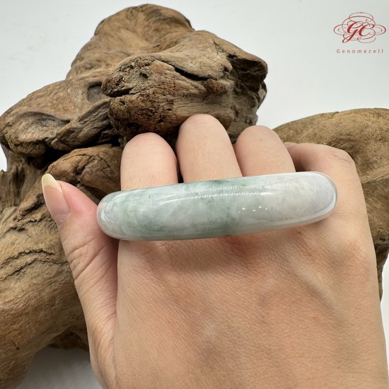 【肌容雪】天然緬甸A貨紫底飄綠花翡翠平安鐲 編號150(鐲圍57.6mm#18號)