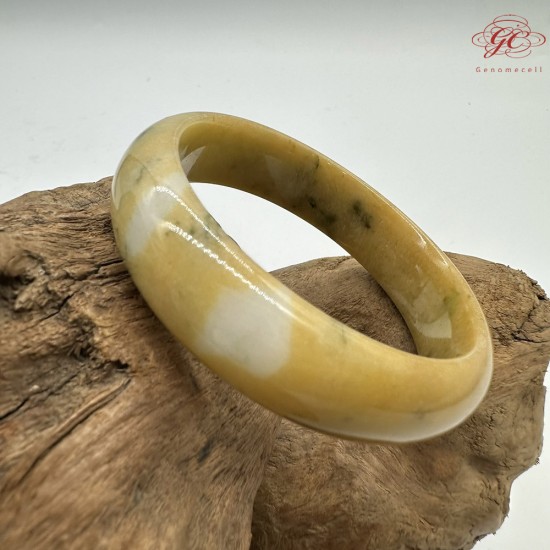 【肌容雪】天然緬甸A貨黃翡撒金翡翠平安鐲 編號155(鐲圍54.7mm#17號)