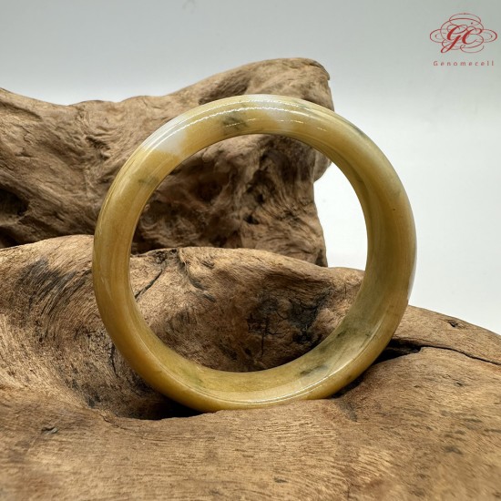 【肌容雪】天然緬甸A貨黃翡撒金翡翠平安鐲 編號155(鐲圍54.7mm#17號)