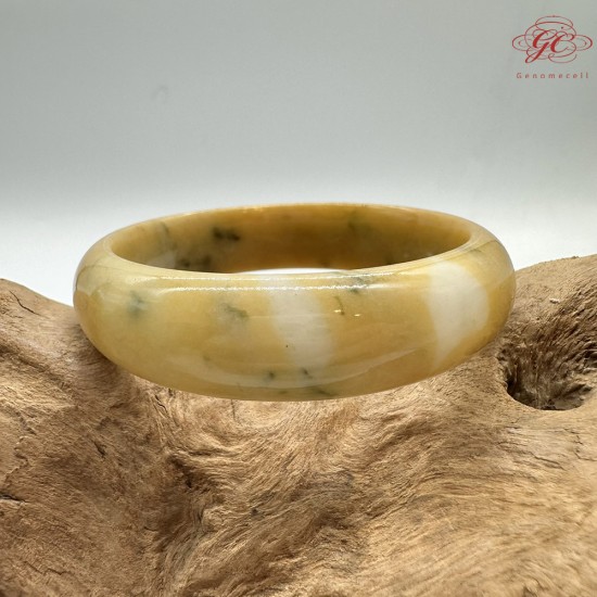 【肌容雪】天然緬甸A貨黃翡撒金翡翠平安鐲 編號155(鐲圍54.7mm#17號)