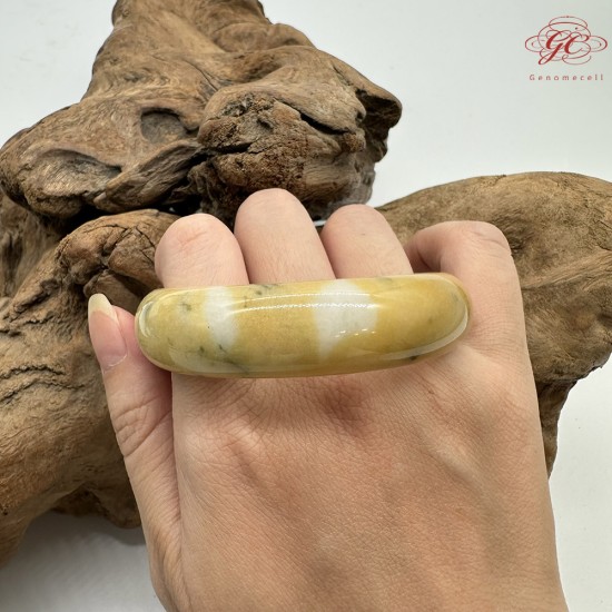 【肌容雪】天然緬甸A貨黃翡撒金翡翠平安鐲 編號155(鐲圍54.7mm#17號)