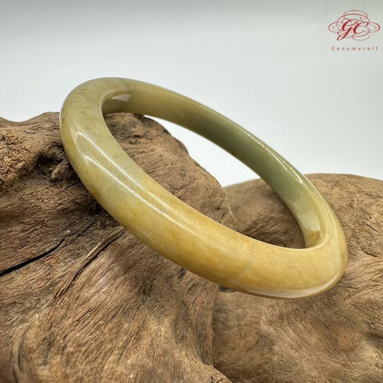 【肌容雪】天然緬甸A貨黃翡飄花翡翠圓條手鐲 編號162(鐲圍56.3mm#17.5號)