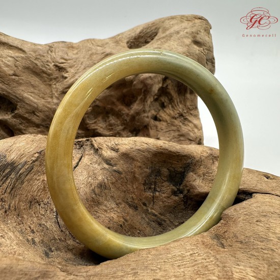 【肌容雪】天然緬甸A貨黃翡飄花翡翠圓條手鐲 編號162(鐲圍56.3mm#17.5號)