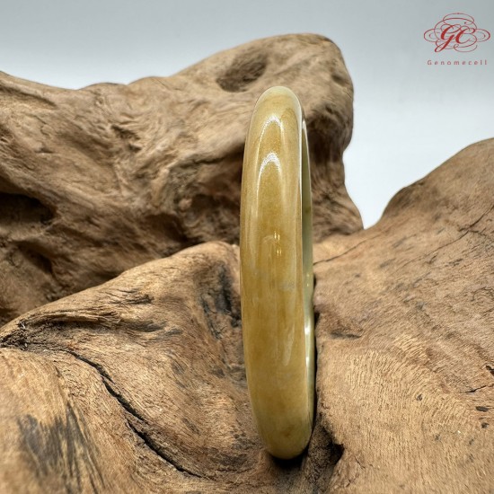 【肌容雪】天然緬甸A貨黃翡飄花翡翠圓條手鐲 編號162(鐲圍56.3mm#17.5號)