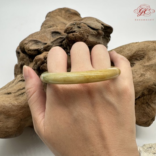 【肌容雪】天然緬甸A貨黃翡飄花翡翠圓條手鐲 編號162(鐲圍56.3mm#17.5號)