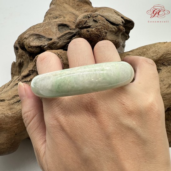 【肌容雪】天然緬甸A貨綠飄花翡翠平安鐲 編號163(鐲圍55.5mm#17.5號)