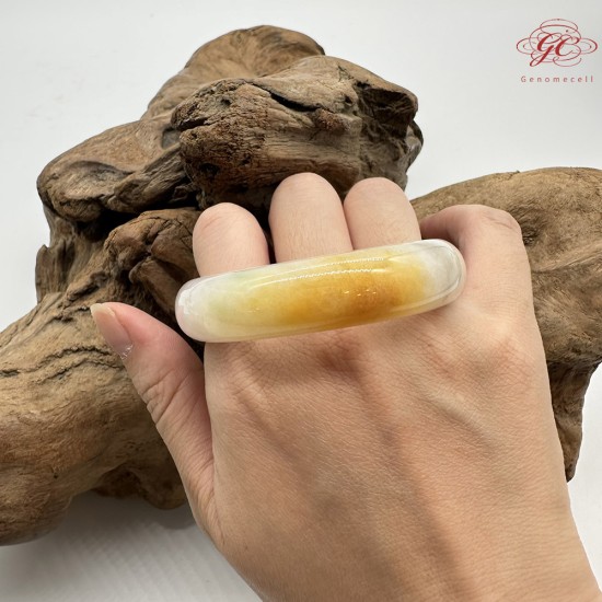 【肌容雪】天然緬甸A貨雞油黃翡翠平安鐲 編號178(鐲圍53.4mm#16.5號)