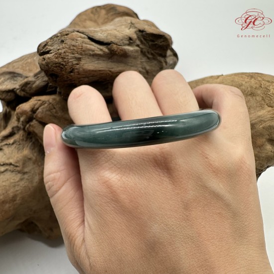 【肌容雪】天然緬甸A貨湖水綠翡翠平安鐲 編號183(鐲圍56.6mm#18號)