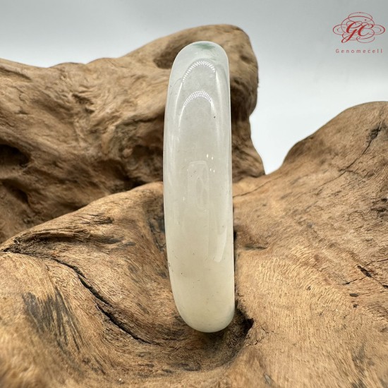 【肌容雪】天然緬甸A貨白底綠飄花翡翠平安鐲 編號185(鐲圍58.3mm#18.5號)