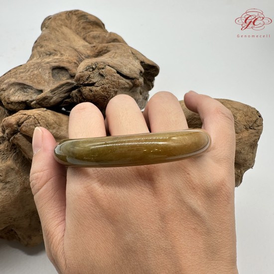 【肌容雪】天然緬甸A貨黃翡翠平安鐲 編號191(鐲圍58.4mm#18.5號)