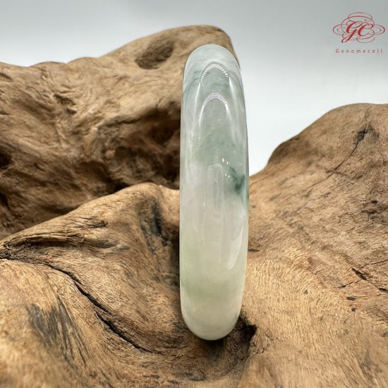 【肌容雪】天然緬甸A貨綠飄花翡翠平安鐲 編號195(鐲圍58.1mm#18.5號)