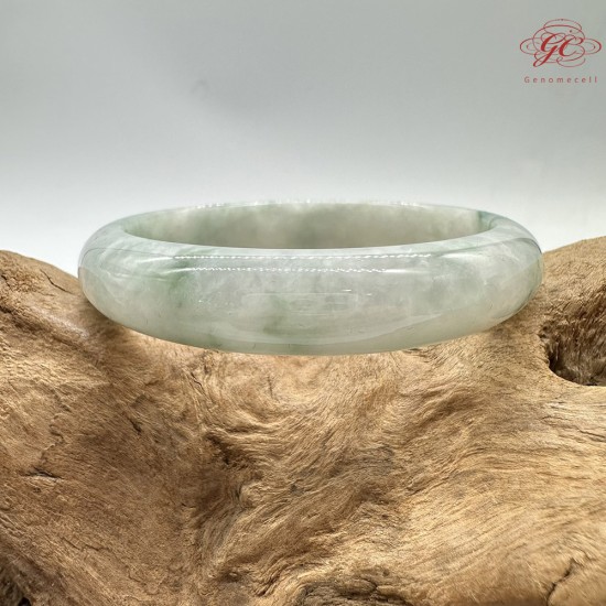 【肌容雪】天然緬甸A貨綠飄花翡翠平安鐲 編號195(鐲圍58.1mm#18.5號)