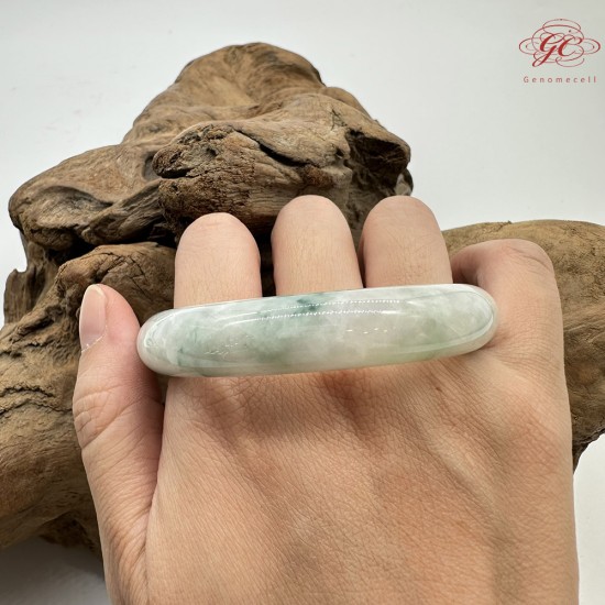 【肌容雪】天然緬甸A貨綠飄花翡翠平安鐲 編號195(鐲圍58.1mm#18.5號)