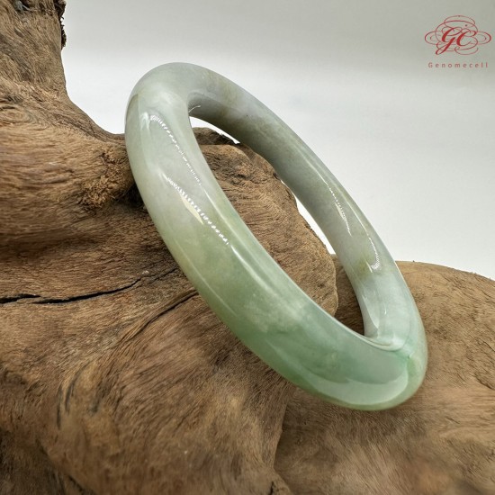 【肌容雪】天然緬甸A貨正揚綠飄花翡翠圓條手鐲 編號209(鐲圍54.5mm#17號)