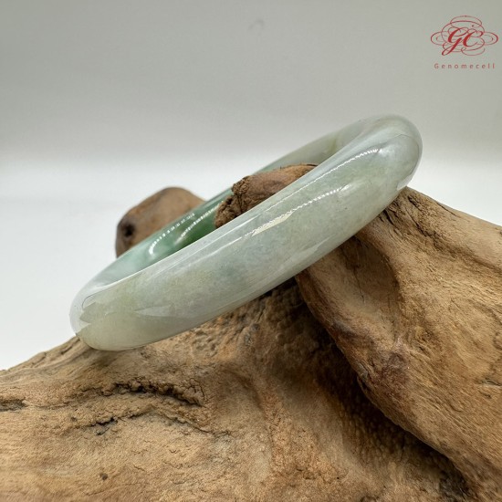 【肌容雪】天然緬甸A貨正揚綠飄花翡翠圓條手鐲 編號209(鐲圍54.5mm#17號)