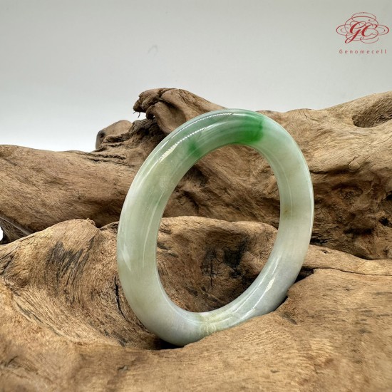 【肌容雪】天然緬甸A貨正揚綠飄花翡翠圓條手鐲 編號209(鐲圍54.5mm#17號)