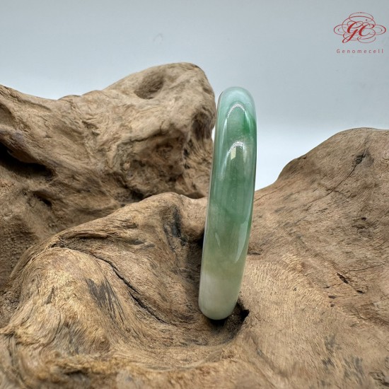 【肌容雪】天然緬甸A貨正揚綠飄花翡翠圓條手鐲 編號209(鐲圍54.5mm#17號)