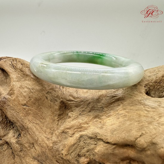 【肌容雪】天然緬甸A貨正揚綠飄花翡翠圓條手鐲 編號209(鐲圍54.5mm#17號)