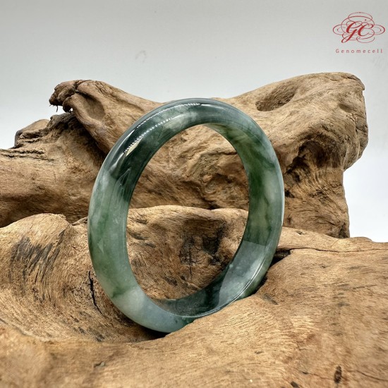 【肌容雪】天然緬甸A貨冰飄花翡翠平安鐲 編號210(鐲圍56.4mm#17.5號)