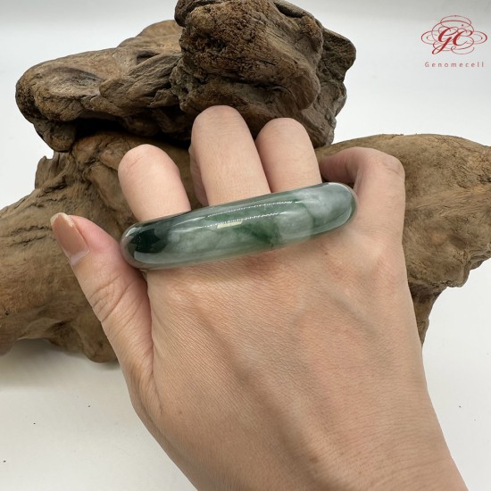 【肌容雪】天然緬甸A貨冰飄花翡翠平安鐲 編號210(鐲圍56.4mm#17.5號)