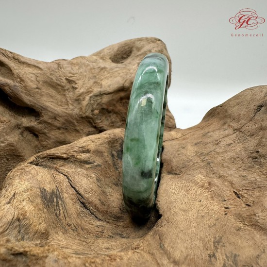 【肌容雪】天然緬甸A貨滿綠飄花翡翠平安鐲 編號212(鐲圍58.3mm#18.5號)