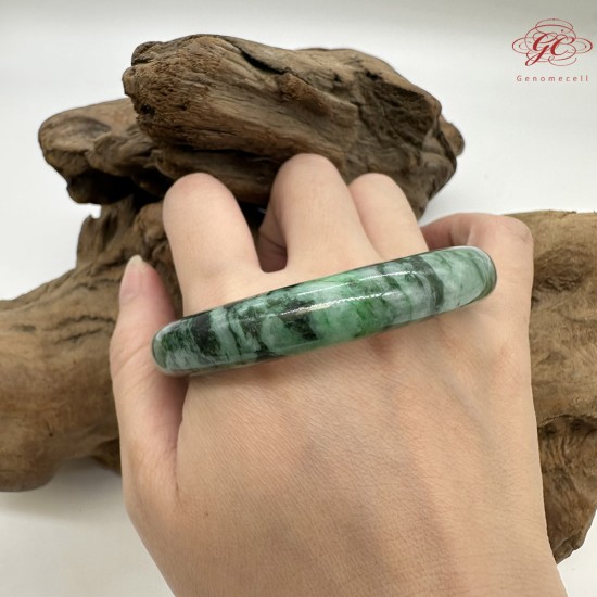 【肌容雪】天然緬甸A貨滿綠飄花翡翠平安鐲 編號212(鐲圍58.3mm#18.5號)