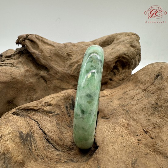 【肌容雪】天然緬甸A貨綠飄花翡翠平安鐲 編號223(鐲圍57.4mm#18號)