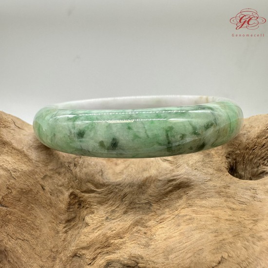 【肌容雪】天然緬甸A貨綠飄花翡翠平安鐲 編號223(鐲圍57.4mm#18號)