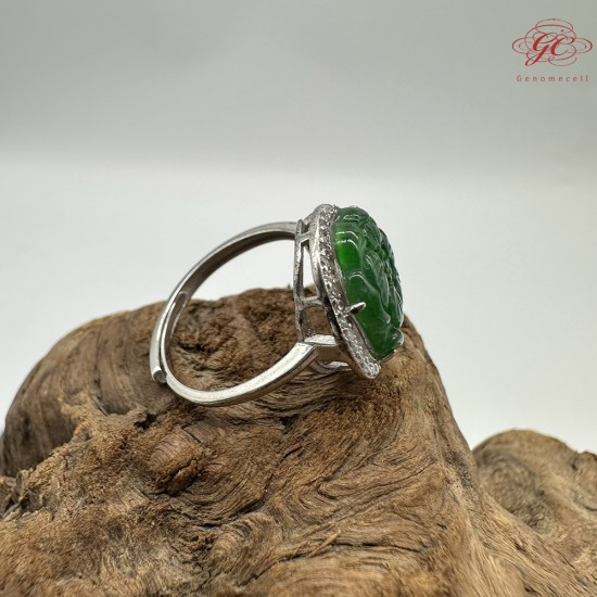 【肌容雪】天然緬甸A貨翡翠雕刻牡丹花可調節戒指 編號242(戒圍18.6mm#15號)