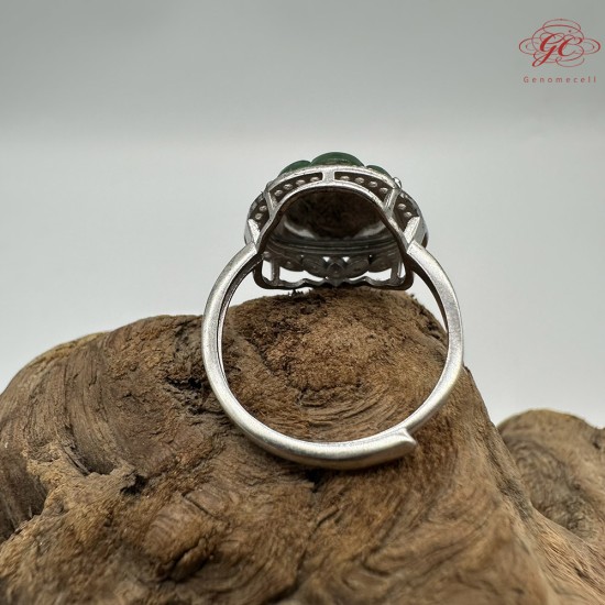 【肌容雪】天然緬甸A貨翡翠雕刻牡丹花可調節戒指 編號242(戒圍18.6mm#15號)