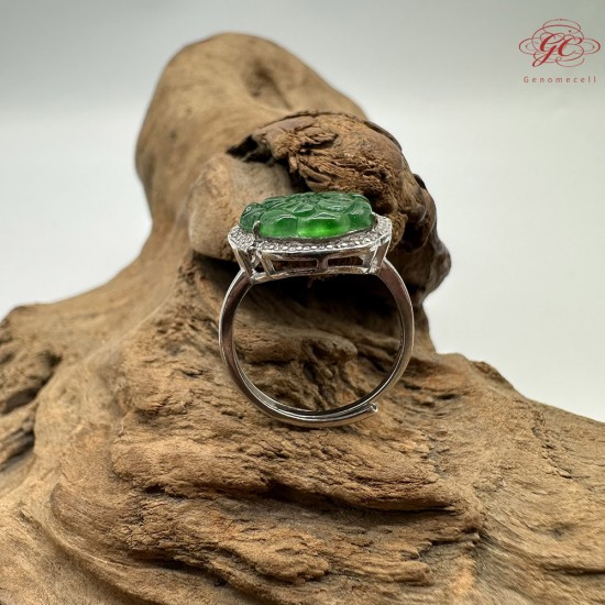 【肌容雪】天然緬甸A貨翡翠雕刻牡丹花可調節戒指 編號242(戒圍18.6mm#15號)