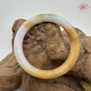 【肌容雪】天然緬甸A貨黃翡三彩翡翠圓條手鐲 編號252(鐲圍55.6mm#17.5號)