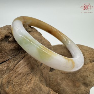 【肌容雪】天然緬甸A貨黃翡三彩翡翠圓條手鐲 編號252(鐲圍55.6mm#17.5號)