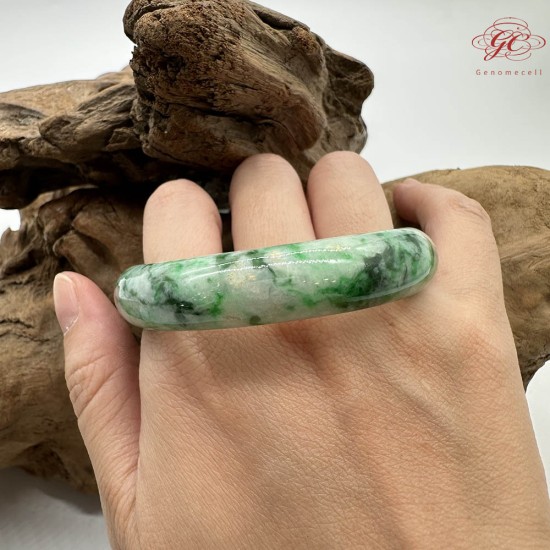 【肌容雪】天然緬甸A貨正陽滿綠飄花翡翠平安鐲 編號259(鐲圍55.7mm#17.5號)