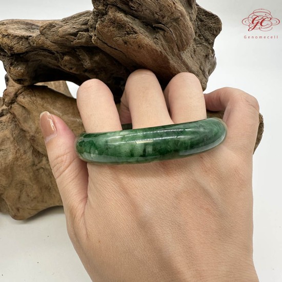 【肌容雪】天然緬甸A貨正冰滿綠飄花平安鐲 編號275(鐲圍59.1mm#18.5號)