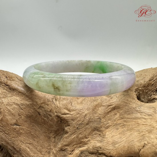 【肌容雪】天然緬甸A貨春帶彩三色烏雞翡翠平安鐲 編號281(鐲圍58.5mm#18.5號)