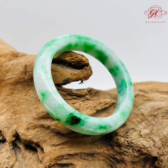 【肌容雪】天然緬甸A貨翡翠冰陽綠滿圈飄花平安鐲 編號284(鐲圍54.1mm#17號)