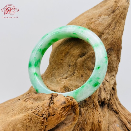 【肌容雪】天然緬甸A貨翡翠冰陽綠滿圈飄花平安鐲 編號284(鐲圍54.1mm#17號)