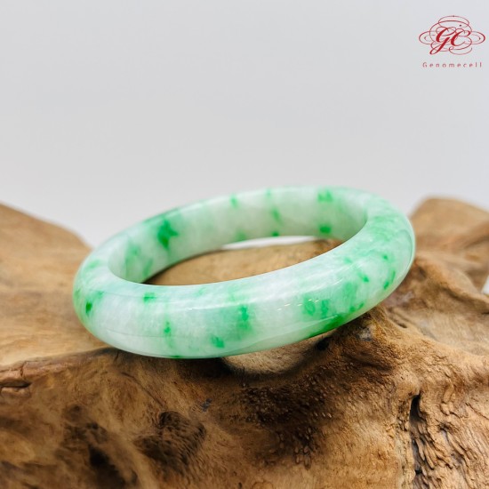 【肌容雪】天然緬甸A貨翡翠冰陽綠滿圈飄花平安鐲 編號284(鐲圍54.1mm#17號)