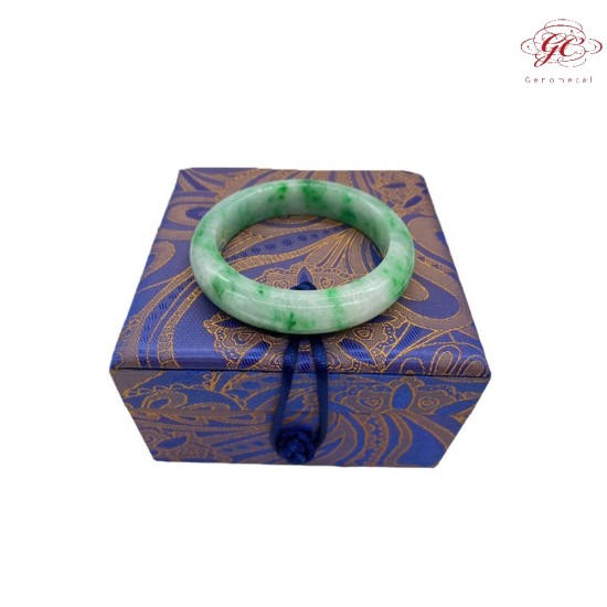 【肌容雪】天然緬甸A貨翡翠冰陽綠滿圈飄花平安鐲 編號284(鐲圍54.1mm#17號)