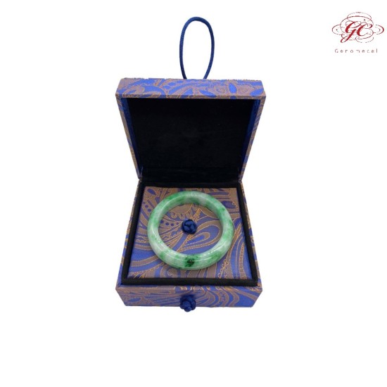 【肌容雪】天然緬甸A貨翡翠冰陽綠滿圈飄花平安鐲 編號284(鐲圍54.1mm#17號)