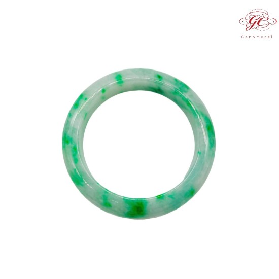 【肌容雪】天然緬甸A貨翡翠冰陽綠滿圈飄花平安鐲 編號284(鐲圍54.1mm#17號)