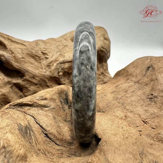 【肌容雪】天然緬甸A貨烏雞翡翠圓條手鐲 編號291(鐲圍56.4mm#17.5號)