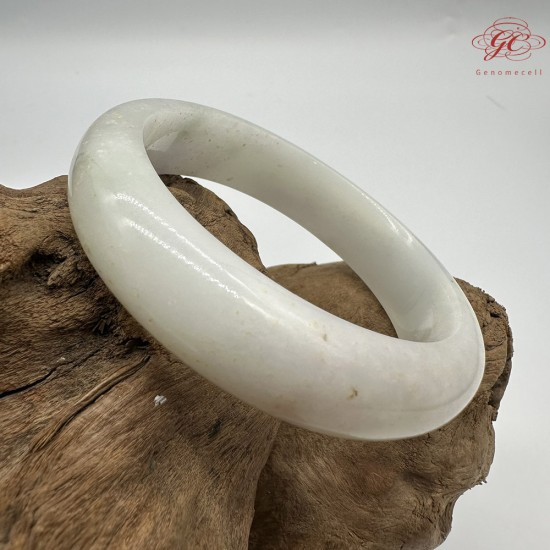 【肌容雪】天然緬甸A貨冰白月光翡翠平安鐲 編號296(鐲圍58.1mm#18.5號)